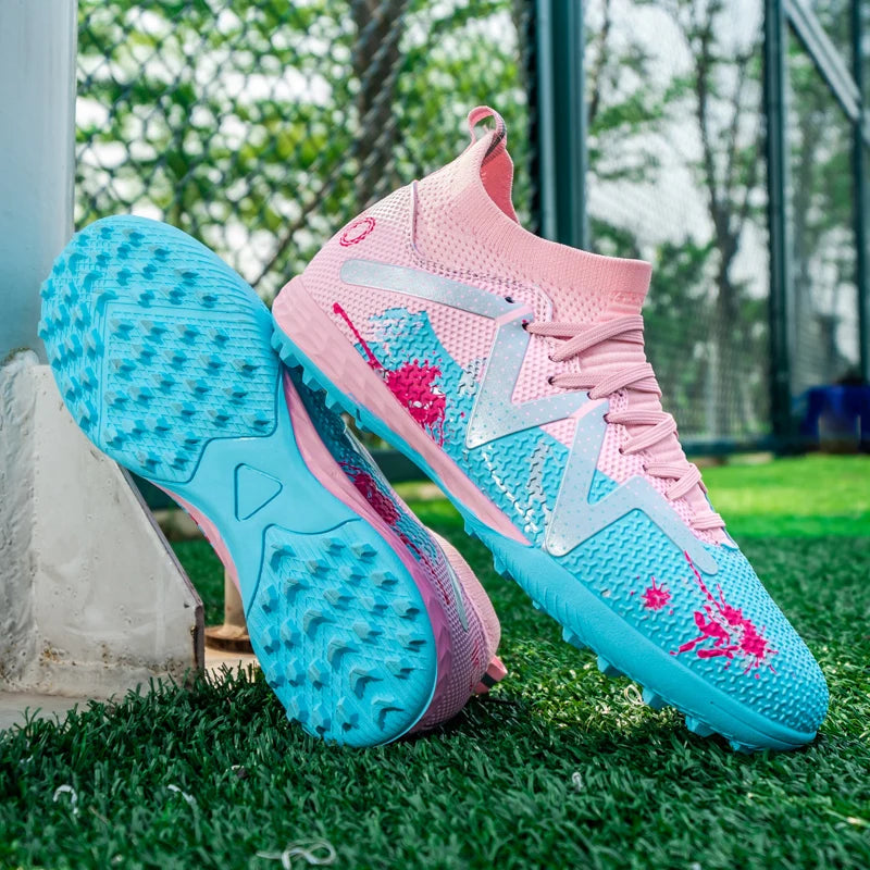 Chaussures de football unisexes TF, design d'inspiration rétro, cuir PU de qualité supérieure, semelle extérieure en caoutchouc durable, allient style et performance.