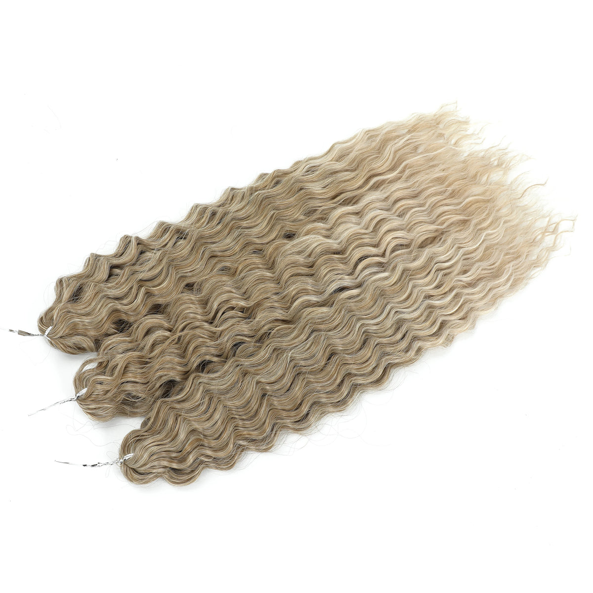 3 Pièces Tresses au Crochet Ombré Brun 300g 24' Ariel Deep Water Wave Blond Blanc Ombré Gris Paquets de Cheveux Synthétiques Haute Température