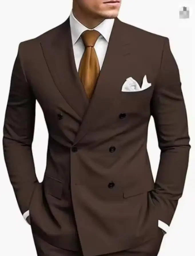 Costumes de mariage sur mesure à double boutonnage pour hommes, blazer formel à revers pointu imbibé, coupe couvertes, veste et pantalon 2 pièces, marron, haute qualité, 2024