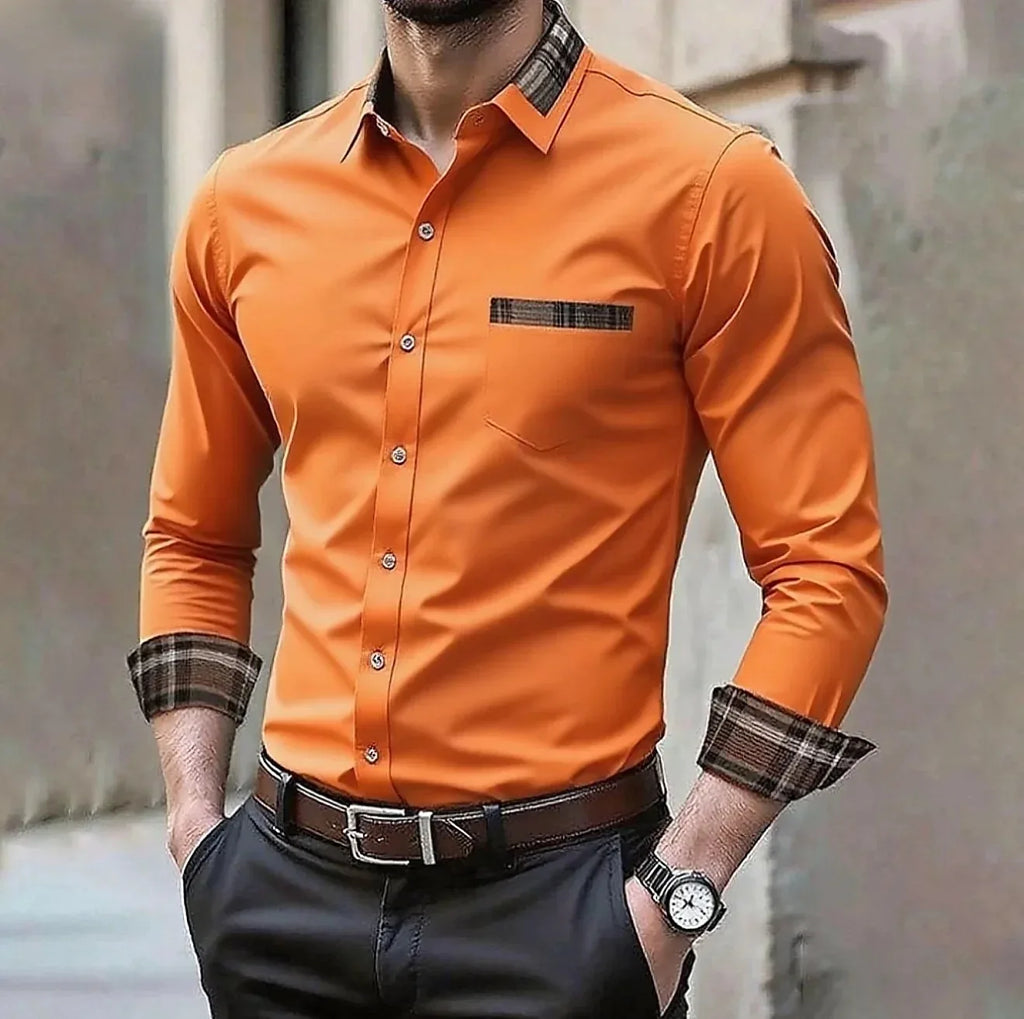 Chemise décontractée formelle pour homme avec poche, disponible en 12 couleurs, chemise élégante et confortable à manches longues, idéale pour les mariages et