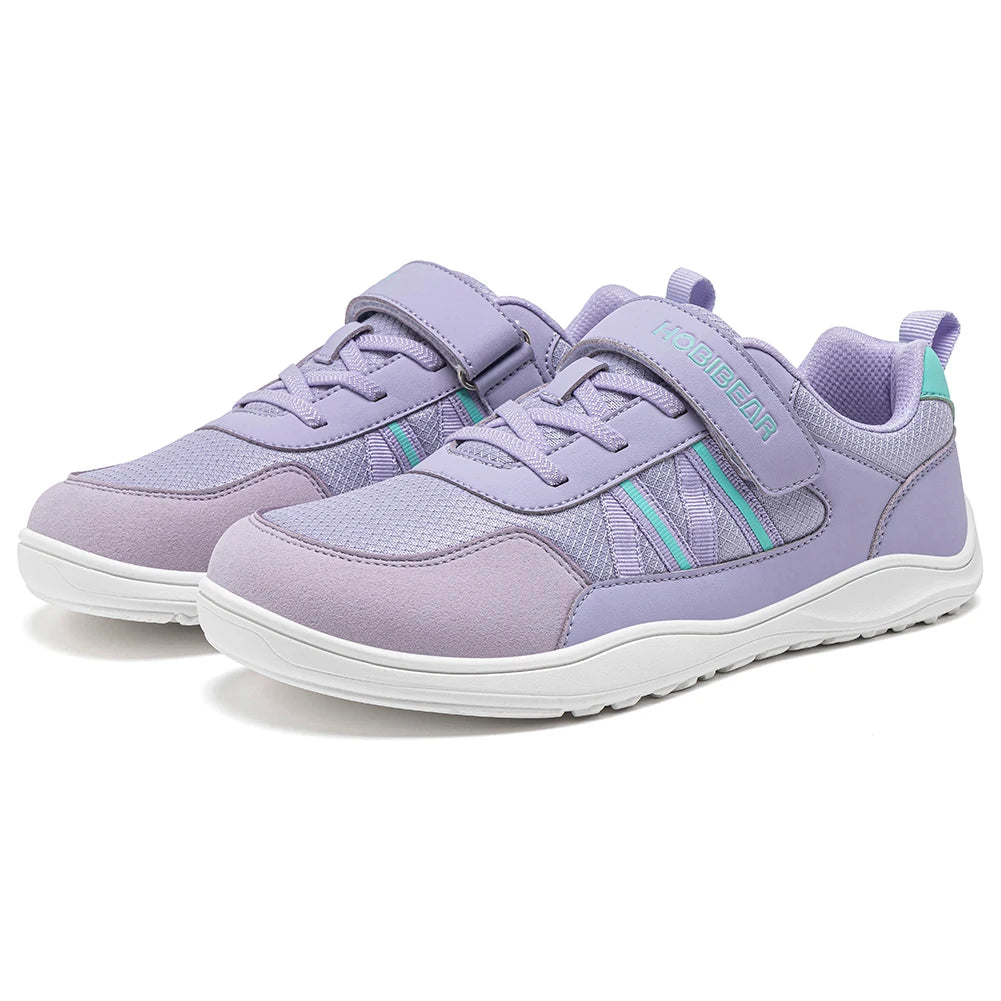 HOBIBEAR Chaussures larges pour enfants, baskets légères en cuir synthétique à scratchs, style pieds nus, zéro drop, pour la marche