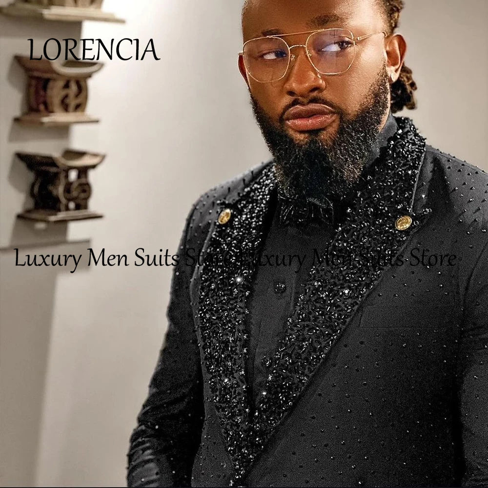 Costumes pour hommes en cristal scintillant 2 pièces col châle Tuxedos costume de luxe bijou tenues de mariage personnalisé Blazer pantalon costumes homme