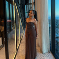 Oligai nouvelles robes de soirée élégantes femmes marron Maxi bretelles Corset robe à paillettes velours moulante longue robe de bal d'anniversaire blanche