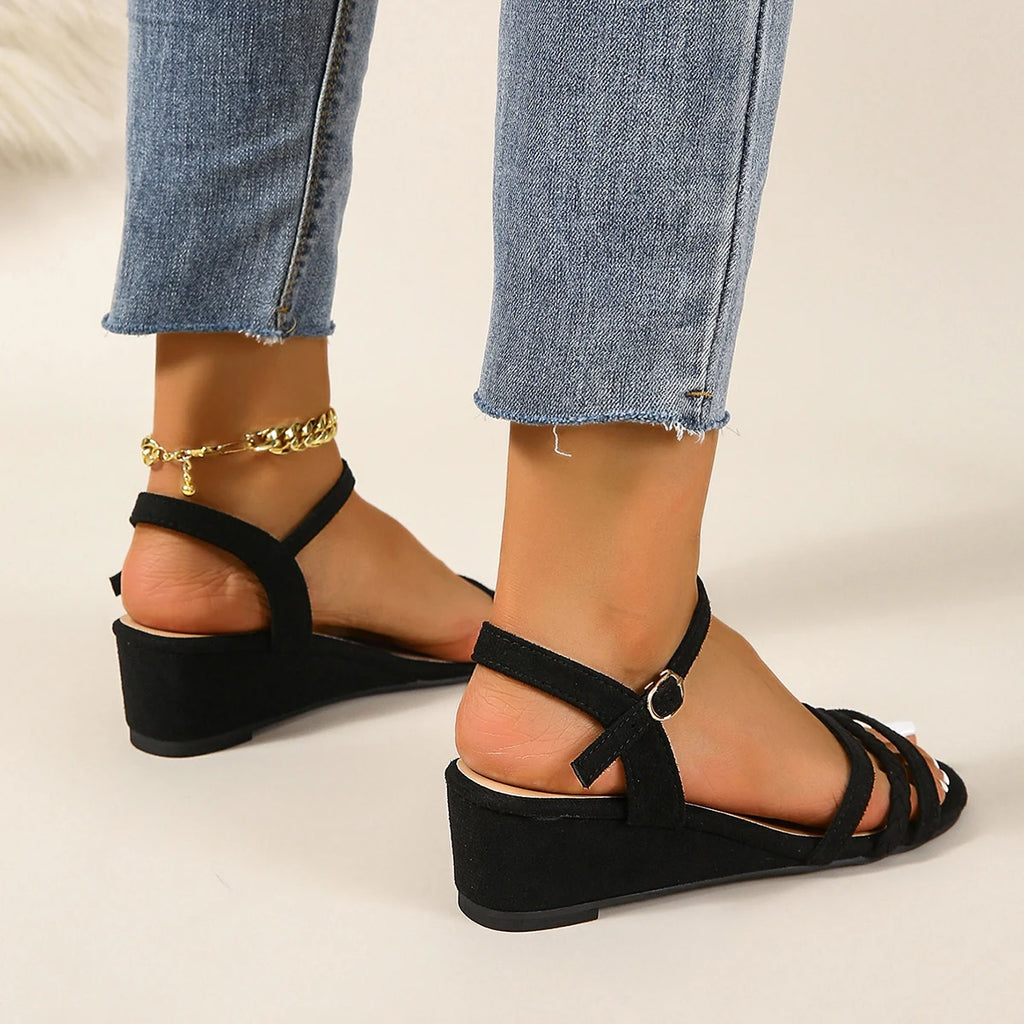 Sandales d'été à bout rond, bouche peu profonde, semelles épaisses, mi-talon, à la mode, nouvelles sandales décontractées confortables pour femmes, vêtements d'extérieur