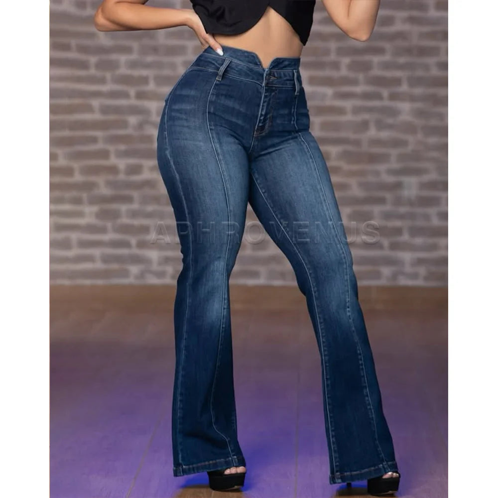 Jean évasé taille haute pour femmes, rétro, Vintage, mode, taille haute, Slim, extensible, décontracté, Denim, grande taille