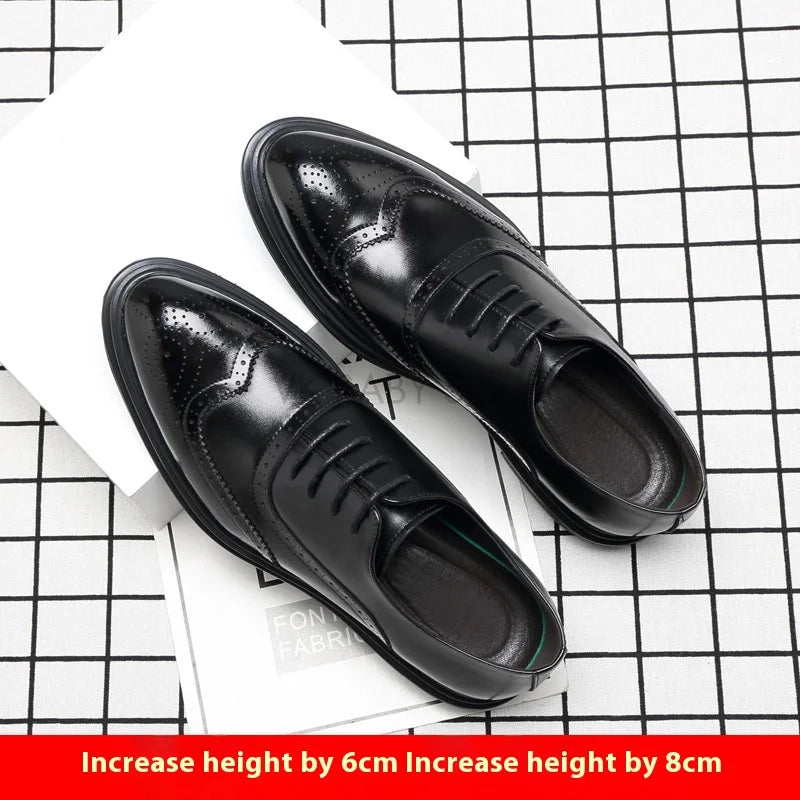 Chaussures rehaussantes pour hommes en cuir véritable style Brogue, augmentation de la hauteur de 8 cm ou 6 cm, chaussures habillées en cuir pour hommes d'affaires