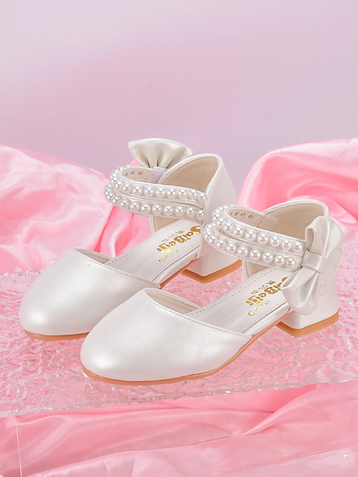 Chaussures de princesse pour enfants pour filles, chaussures blanches printemps/été à talons hauts et perles pour grands enfants