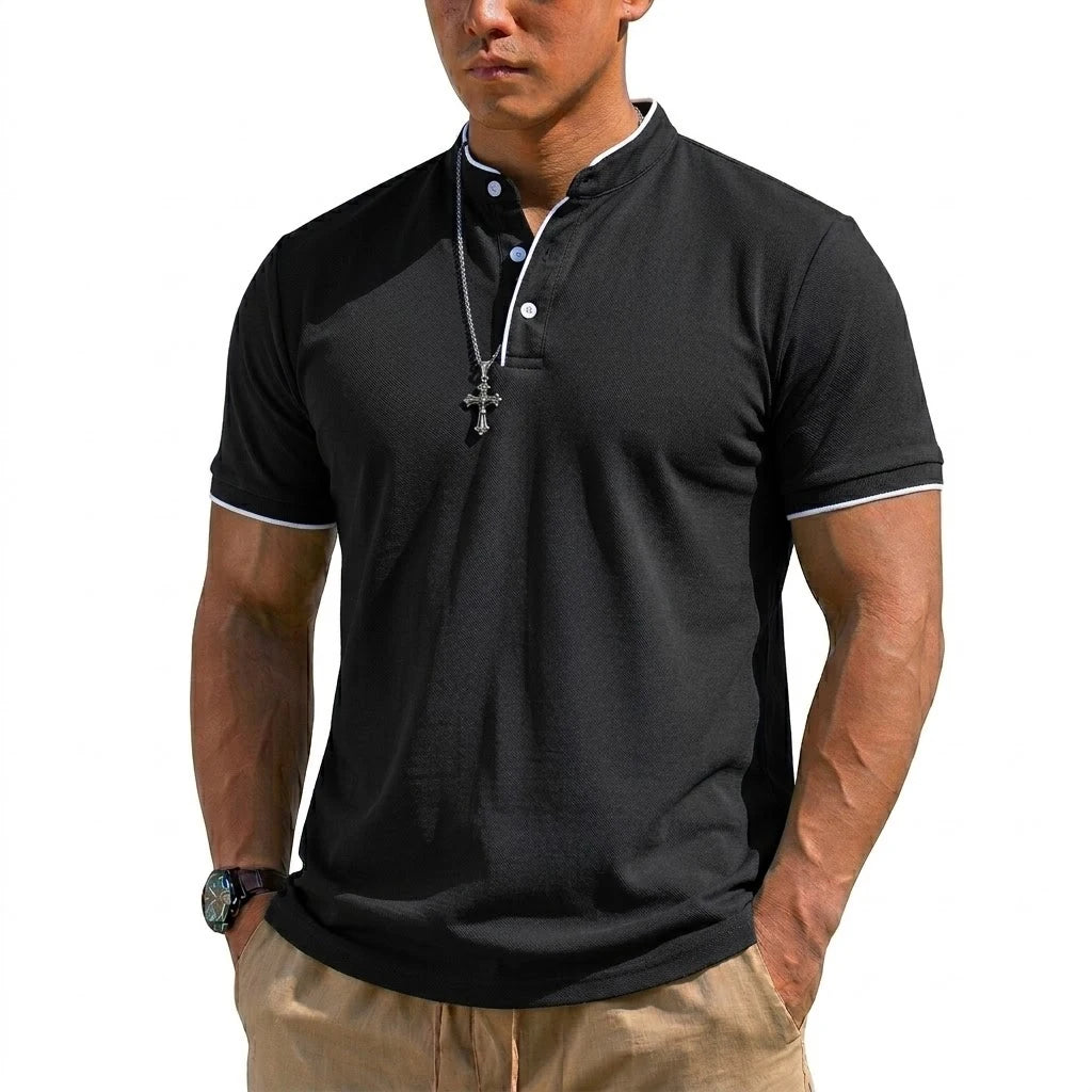 Chemise Henley à manches courtes pour homme, chemises polo à boutons, t-shirts classiques sans col pour homme, t-shirt de randonnée respirant de luxe, t-shirt de sport