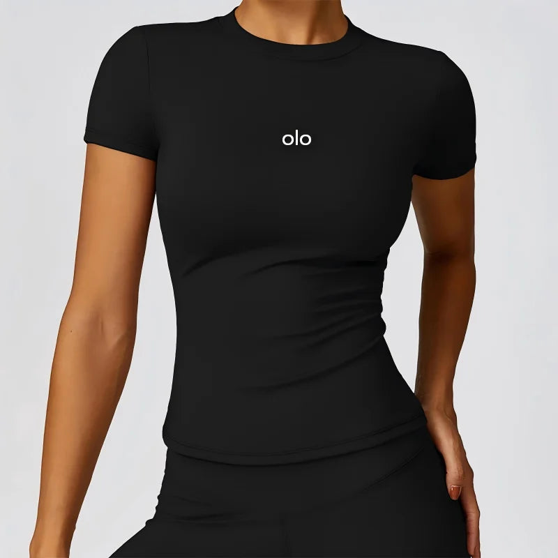 Haut court à manches courtes pour femme, idéal pour le yoga, le Pilates et l'entraînement, t-shirt moulant à séchage rapide pour la course et le sport en été