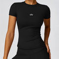 Haut court à manches courtes pour femme, idéal pour le yoga, le Pilates et l'entraînement, t-shirt moulant à séchage rapide pour la course et le sport en été