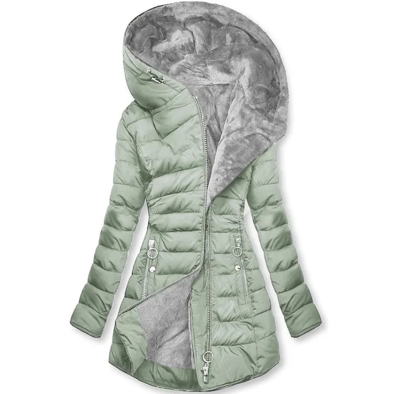 Manteau d'hiver pour femmes QICHE, à capuche, en coton, avec col en fausse fourrure, fermeture éclair, manches longues, coupe ajustée, chaud, style européen.