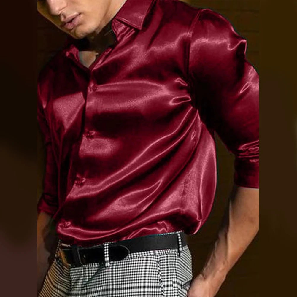 Chemise en Satin à Manches sulfpour Homme, Simple Boutonnage, ixde Mariage, Business, Mode Automne