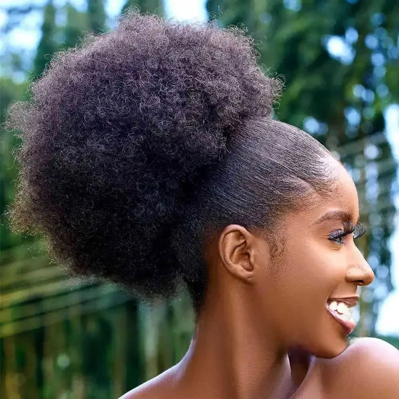 Extensions synthétiques queue de cheval Afro avec cordon de serrage, 10 pouces, pour femmes noires, 4b 4c, cheveux crépus bouclés, chignon, perruques queue de cheval, usage quotidien