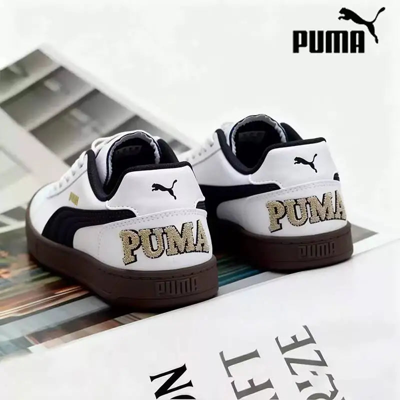 PUMA Baskets basses rétro avec logo pailleté blanc et noir, semelle en caoutchouc, chaussures de mode décontractées unisexes pour tous les jours 395082-09