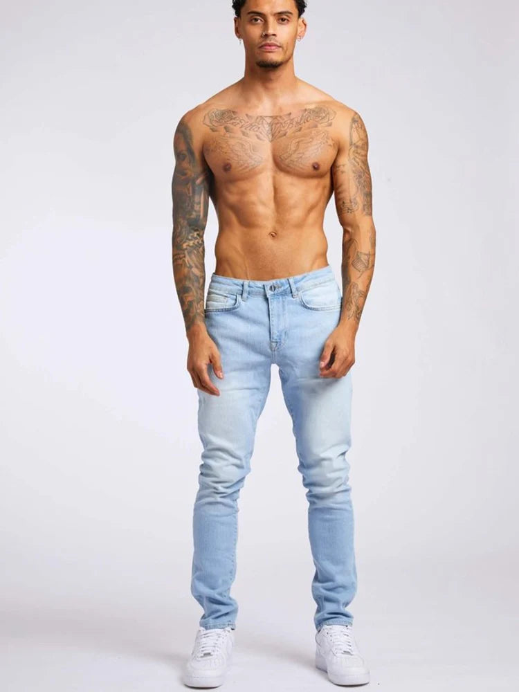 Jeans pour hommes élastique maigre couleur unie Stretch crayon pantalon coupe ajustée Denim jean Jogging Streetwear Cowboy pantalon décontracté noir