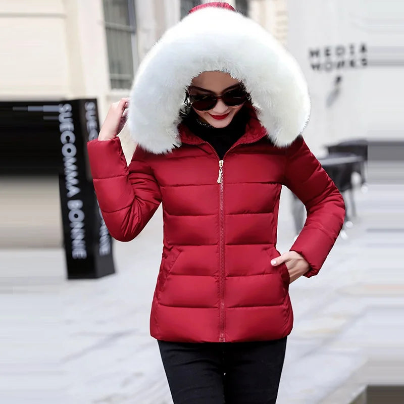 Manteau d'automne pour femme, veste courte à capuche, parka chaude 2026, grande fourrure, doudoune matelassée pour femme, grande taille