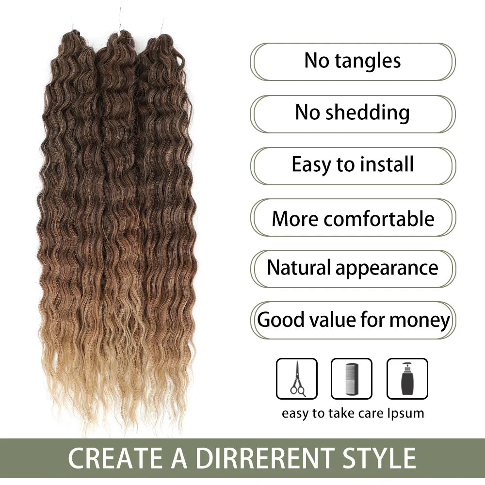 3 Pièces Tresses au Crochet Ombré Brun 300g 24' Ariel Deep Water Wave Blond Blanc Ombré Gris Paquets de Cheveux Synthétiques Haute Température