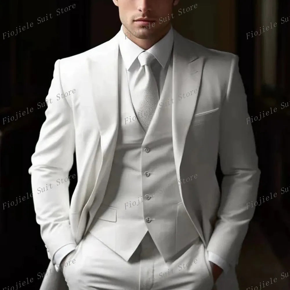 Costume ivoire pour hommes, Tuxedos d'affaires pour occasions formelles, marié, fête de mariage, bal de promo, ensemble 3 pièces, Blazer, gilet, pantalon