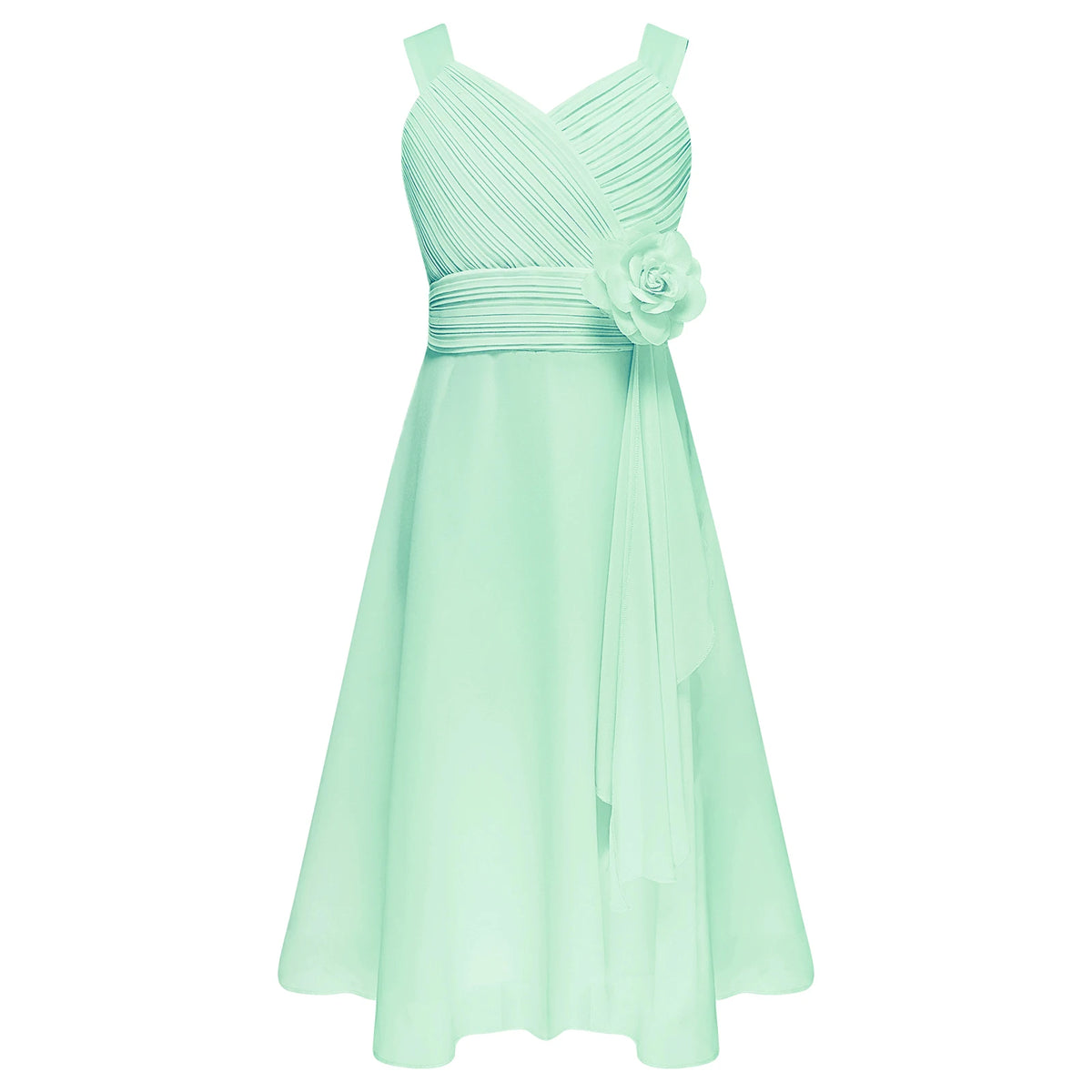 Robe de soirée élégante pour enfants filles, robe Maxi sans manches, corsage froncé en mousseline, robe de princesse de demoiselle d'honneur de mariage