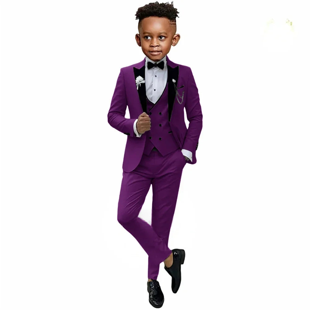 Costumes formels pour garçons de 2 à 16 ans, veste de mariage avec pantalon, gilet, ensemble 3 pièces, smoking, mode enfants, costume à revers