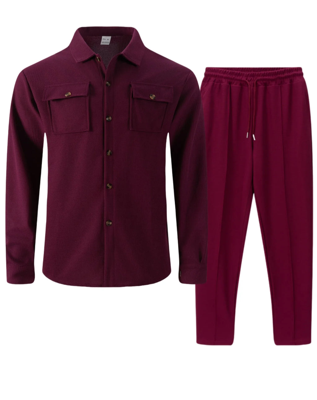 Ensemble chemise et pantalon cardigan boutonné à double poche, gaufré, manches longues, couleur unie, nouveau style d'automne