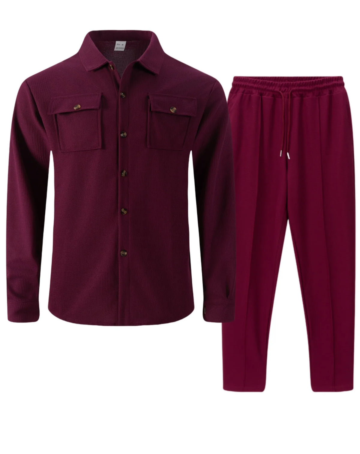 Ensemble chemise et pantalon cardigan boutonné à double poche, gaufré, manches longues, couleur unie, nouveau style d'automne