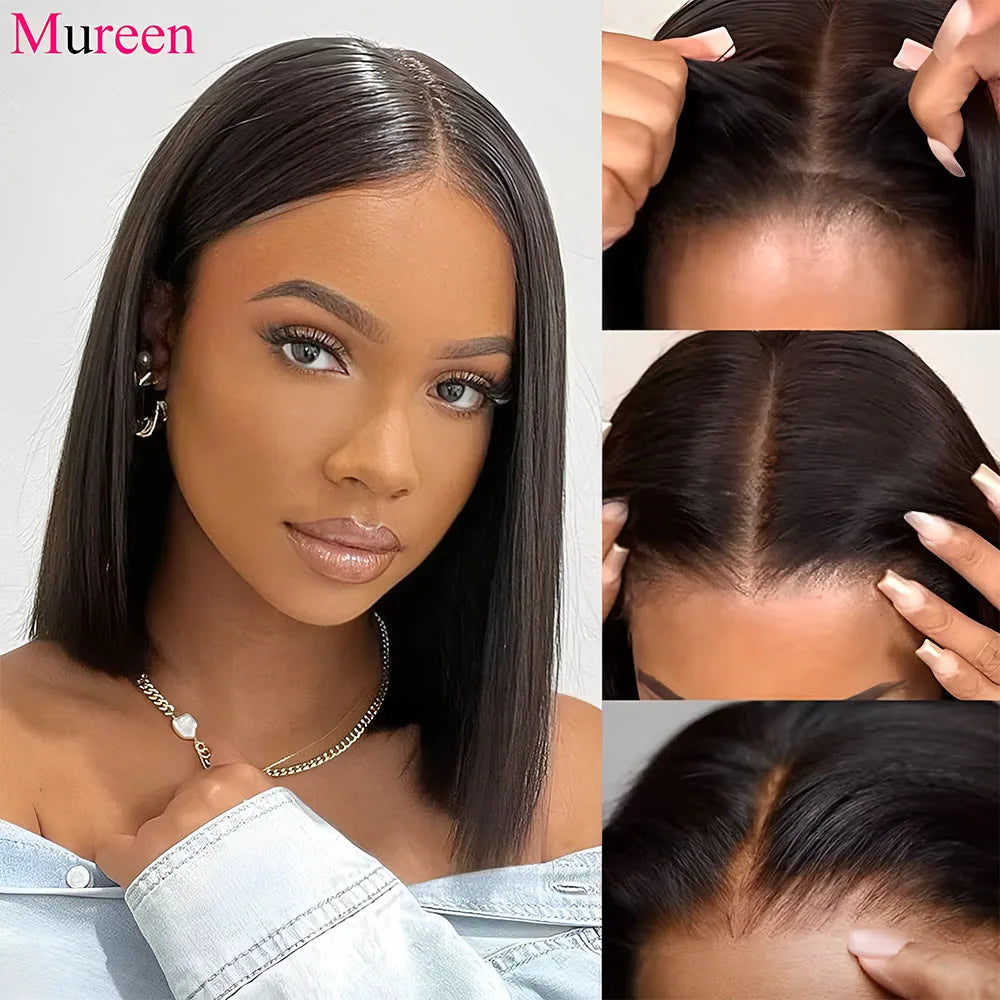 Perruque Bob droite sans colle, densité 250%, prête à porter, 100% cheveux humains pour femmes, perruques en cheveux naturels avec fermeture en dentelle 4x4