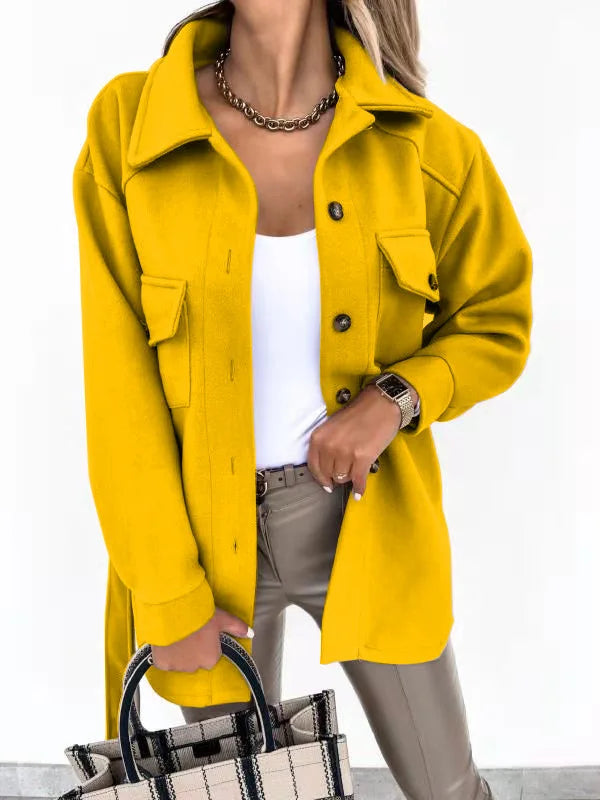 Manteau en laine mélangée pour femme, automne-hiver, col à revers, veste trench à simple boutonnage avec ceinture, coupe ample et chaude.