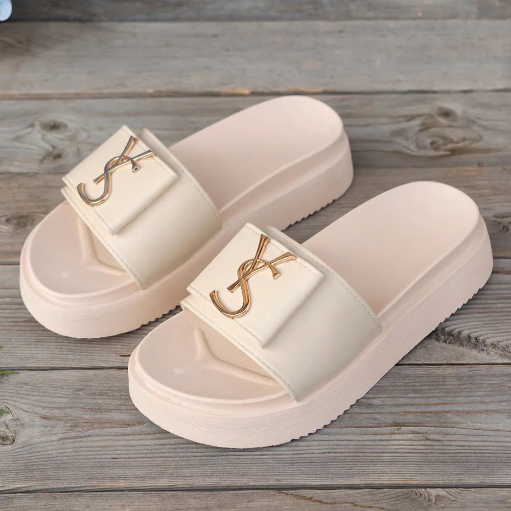 Sandales de luxe pour femmes à plateforme, design tendance avec lettres, décontractées, antidérapantes pour l'extérieur