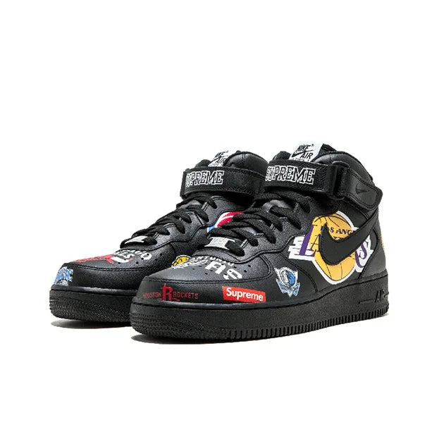 Supreme X NBA X Nike Air Force 1 Chaussures de skateboard unisexe mi-hautes noires
