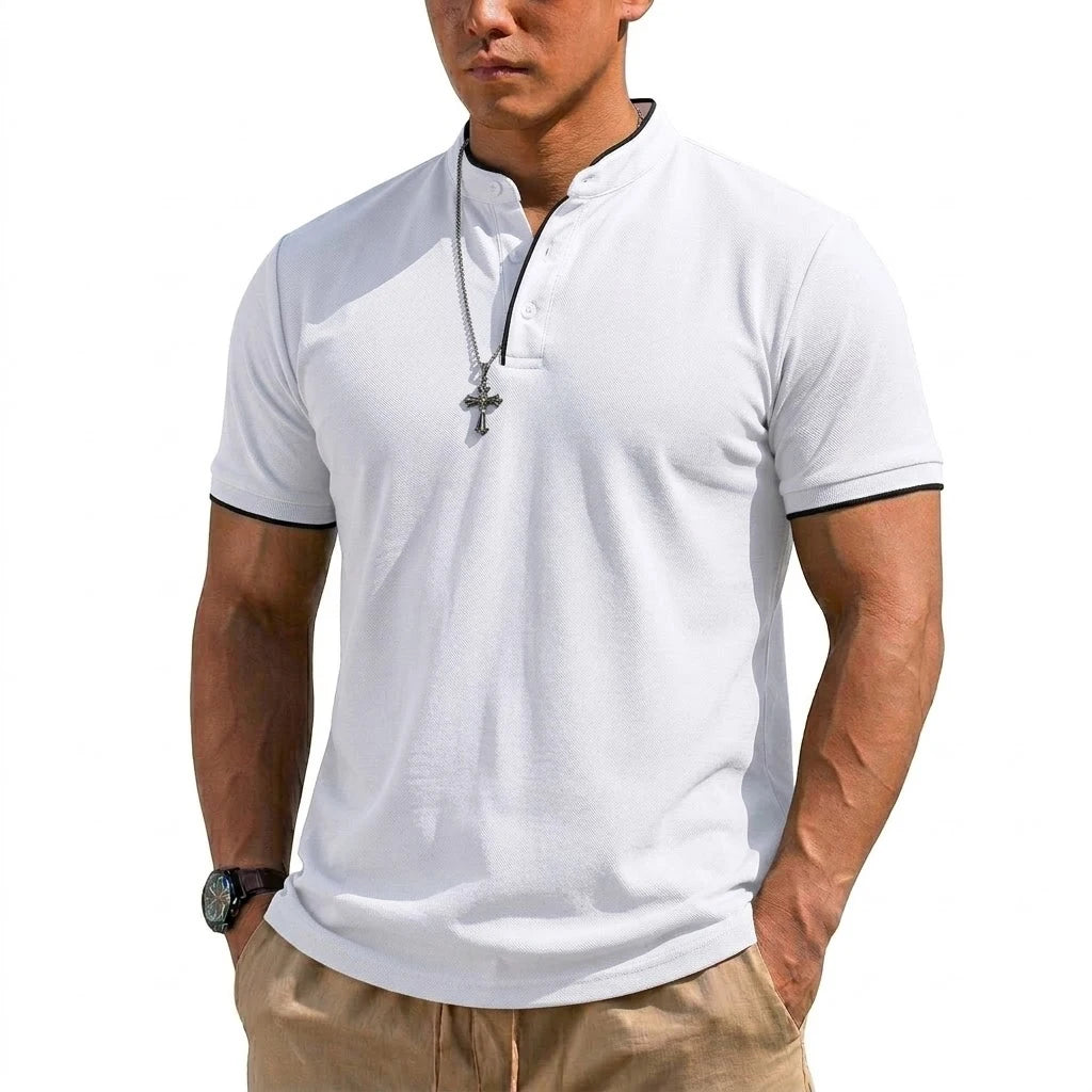 Chemise Henley à manches courtes pour homme, chemises polo à boutons, t-shirts classiques sans col pour homme, t-shirt de randonnée respirant de luxe, t-shirt de sport