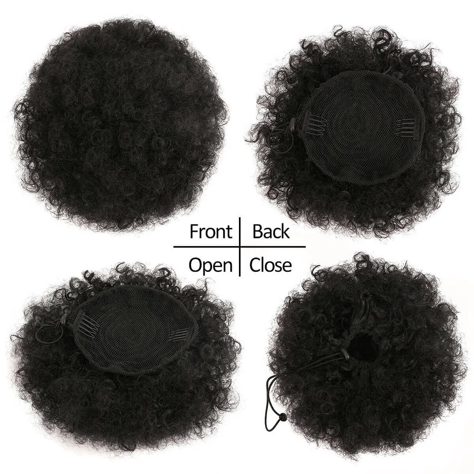 1PC femmes 10 pouces Afro crépus bouclés synthétique queue de cheval Extension avec cordon Style de base Afro bouffée cheveux chignon perruque quotidien U