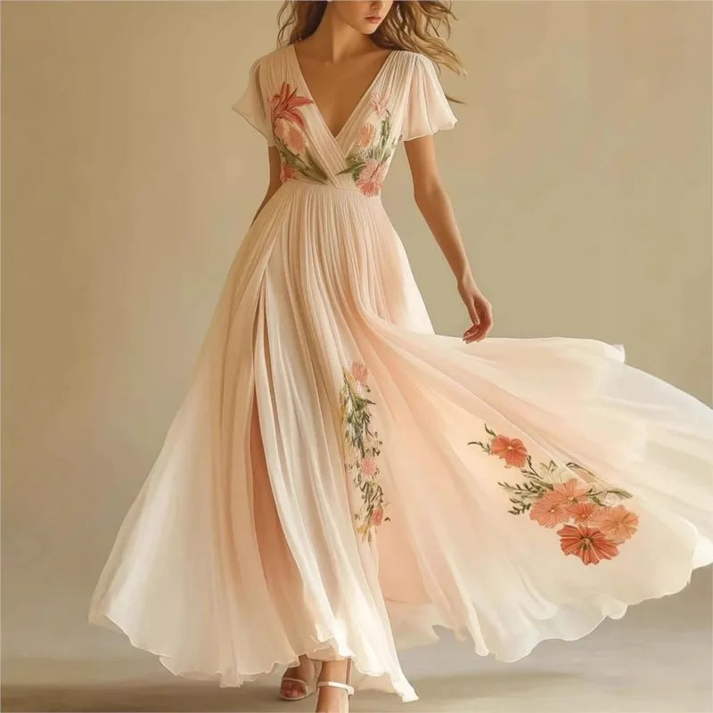Vêtements pour femmes tendance 2020, robes d'été à manches courtes, taille haute, Sexy, col en V, imprimé Floral, style Boho, robe de vacances