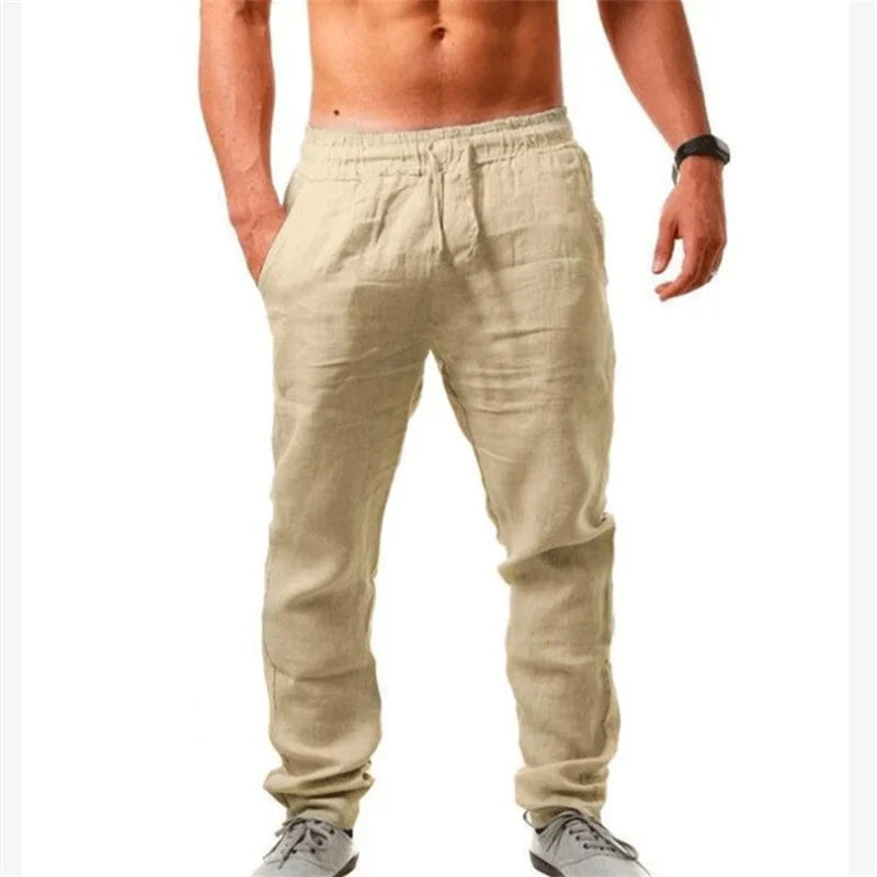 Pantalon d'été en coton et lin pour hommes, jogging décontracté, respirant, d'entraînement, de sport, hip-hop, streetwear