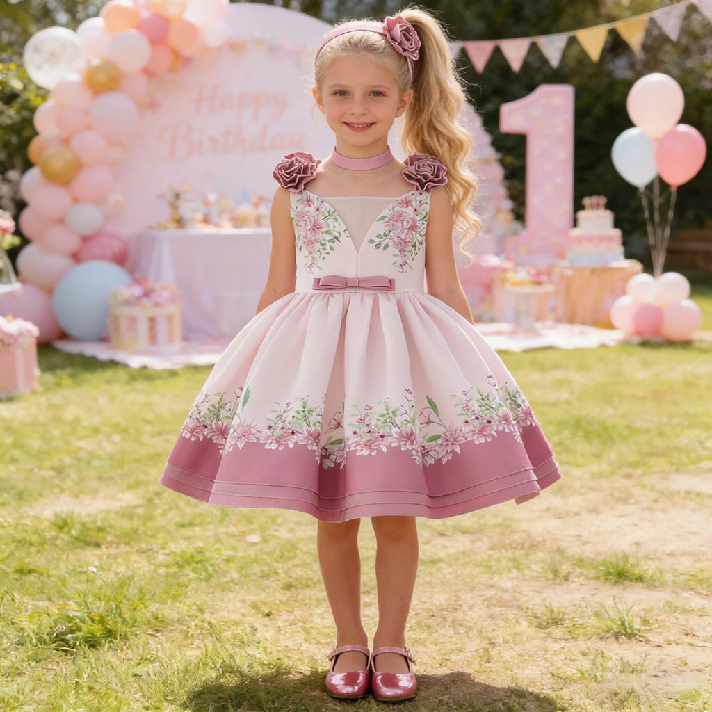 Robe de soirée de demoiselle d'honneur pour filles, imprimé floral, élégante, en Tulle, robes de princesse d'anniversaire, de mariage, de baptême