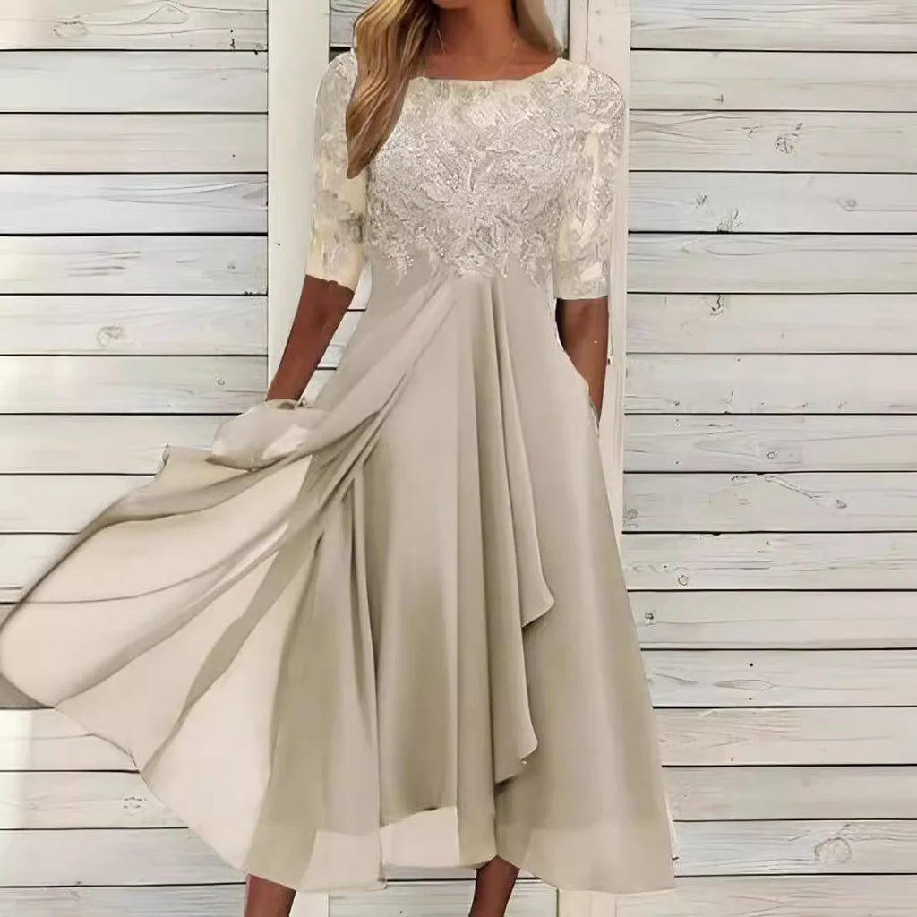 Robes pour femmes robe Simple romantique avec mousseline de soie Patchwork dentelle évider robe longue robe de soirée de demoiselle d'honneur vêtements pour femmes