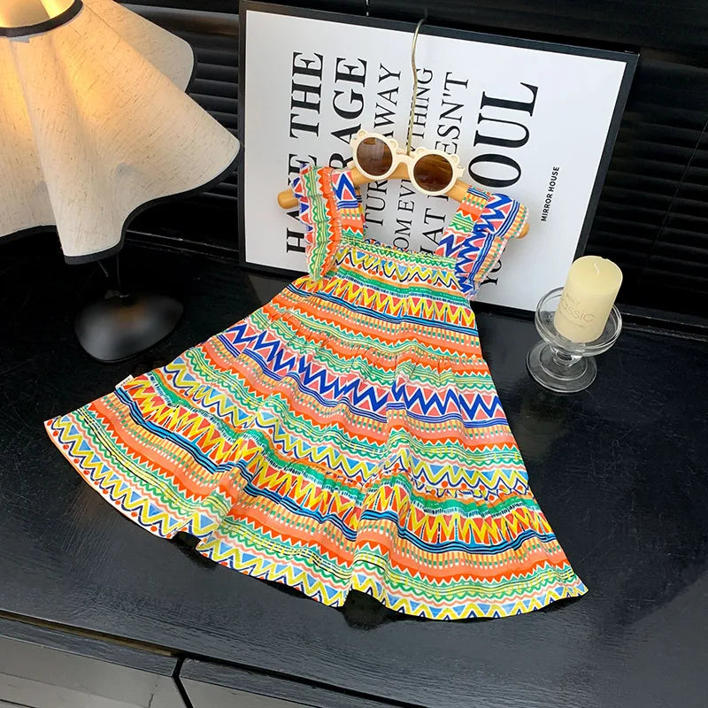Robe d'été 2026 pour filles à manches volantées, robes de princesse imprimées à volants pour enfants de 1 à 12 ans, vêtements de vacances