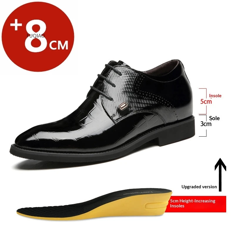 Chaussures rehaussantes pour hommes, élévation de 6/8 cm, invisibles, en cuir, style Oxford Derby, pour mariage et affaires, à lacets