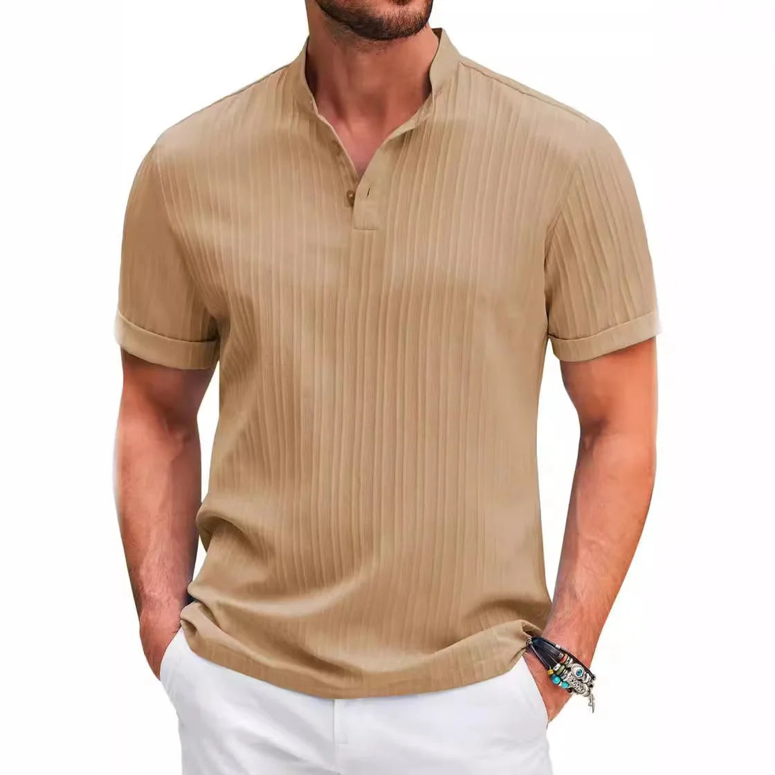 Chemise hawaïenne rétro en coton et lin pour hommes, décontractée, ample, avec boutons sportifs à col montant, nouvelle collection 2025