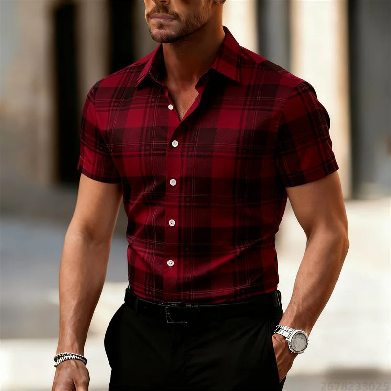 Chemise à carreaux pour homme, chemise à manches courtes tendance et décontractée, style streetwear, hauts pour homme, vêtements de tous les jours, grandes tailles XS-6XL