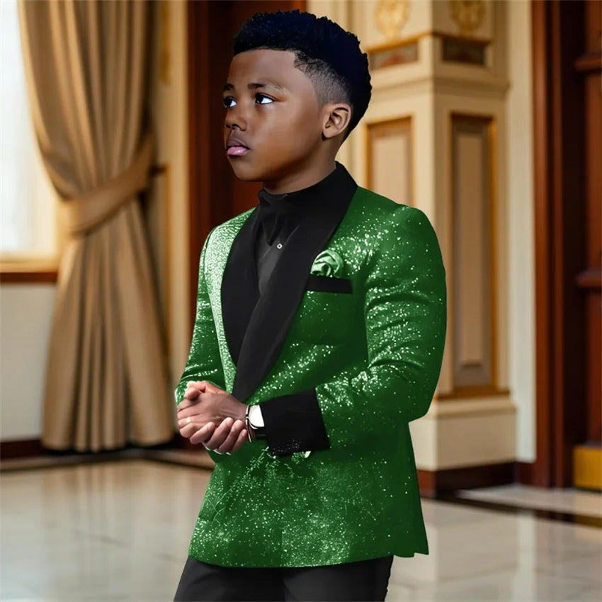 Costumes à paillettes pour garçons, pour fête de mariage, ensemble 2 pièces à Double boutonnage, Blazer avec pantalon, smoking Slim pour enfants de 2 à 16 ans