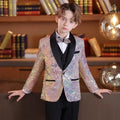 Ensemble de costume à paillettes pour garçons, costume de smoking formel pour mariage, veste, gilet, pantalon, 3 pièces, beau costume à fleurs pour enfant, pour spectacle de piano