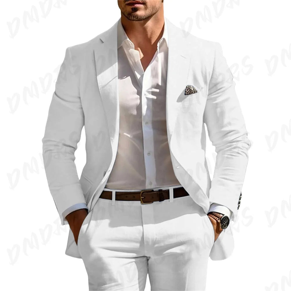 Veste et pantalon trempés classiques pour hommes, vêtements pour occasions formelles, fête, mariage, été, solide, 2 pièces