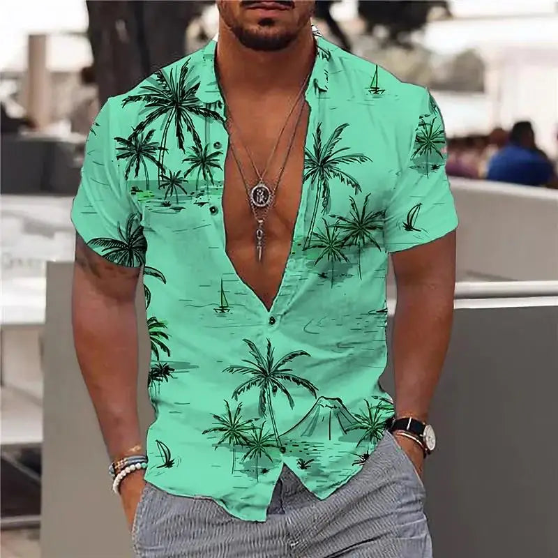 Chemise confortable pour hommes cocotier imprimé en 3D plage hawaïenne S-6XLl manches courtes haut tendance décontracté