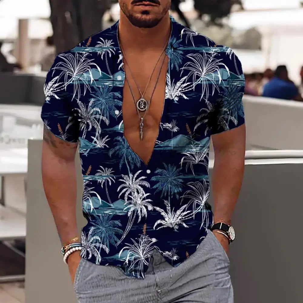 Chemise confortable pour hommes cocotier imprimé en 3D plage hawaïenne S-6XLl manches courtes haut tendance décontracté