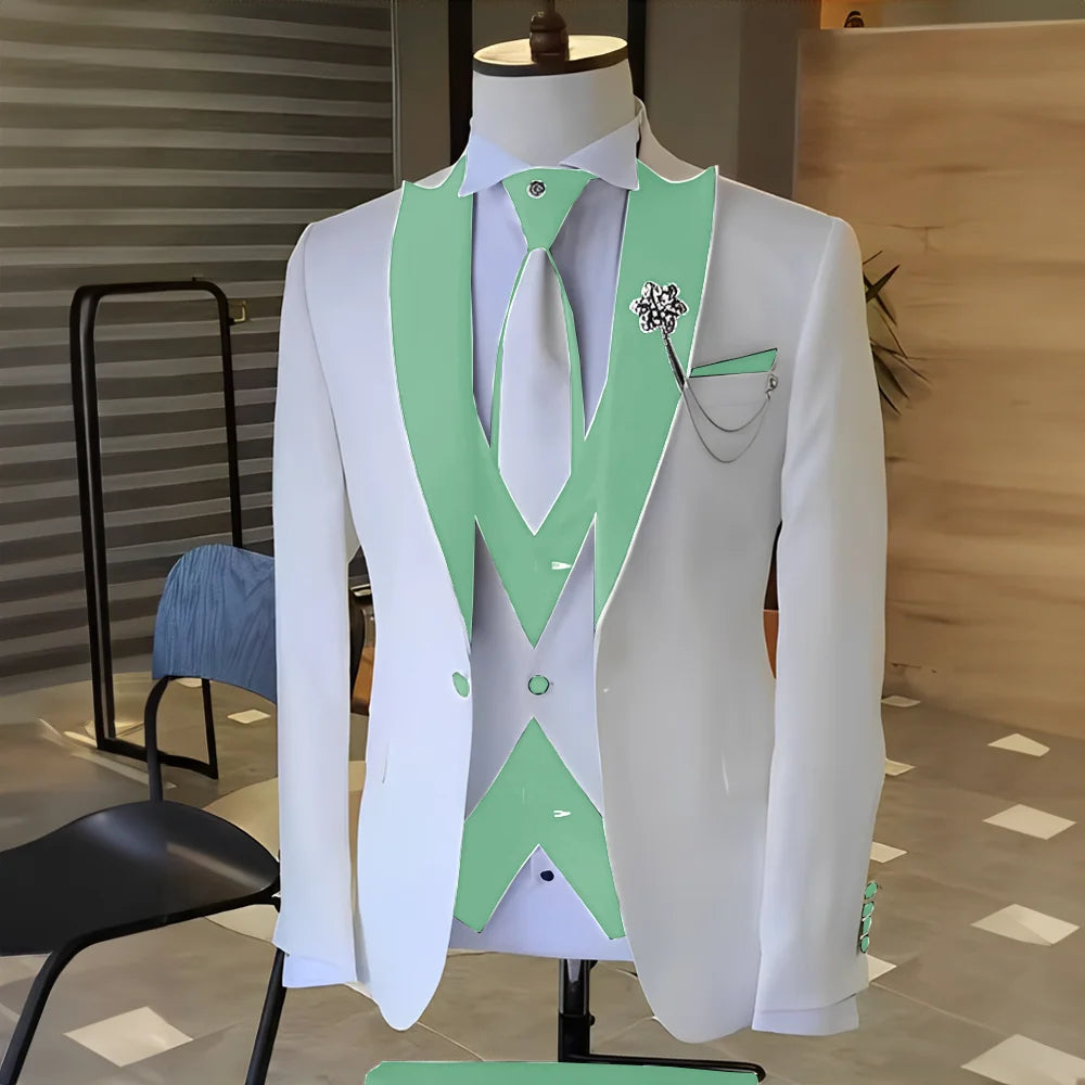 Costume Blanc et Noir pour Homme, Smoking de Mariage, Revers Patricia, Terno Mascul37, de Bal, Marié, Ensembles Blazer Slim Fit, 3 Pièces