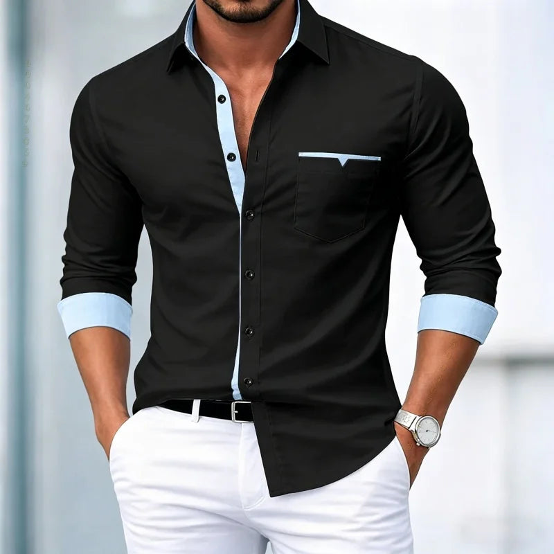 Chemises pour hommes de haute qualité, chemises à manches longues contrastées, chemises décontractées pour affaires, chemises tendance pour les rendez-vous, vêtements polyvalents pour hommes
