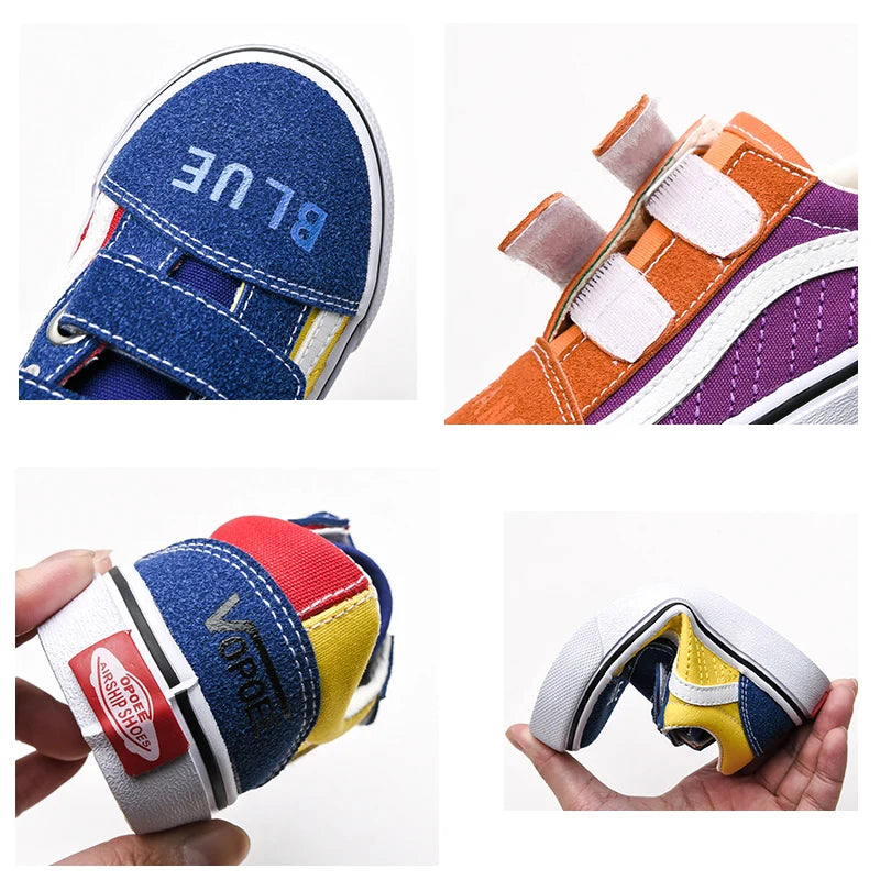 2125 OPOEE Nouvelles chaussures en toile colorées pour enfants, printemps et automne, chaussures de skate pour garçons et filles, version coréenne, respirantes