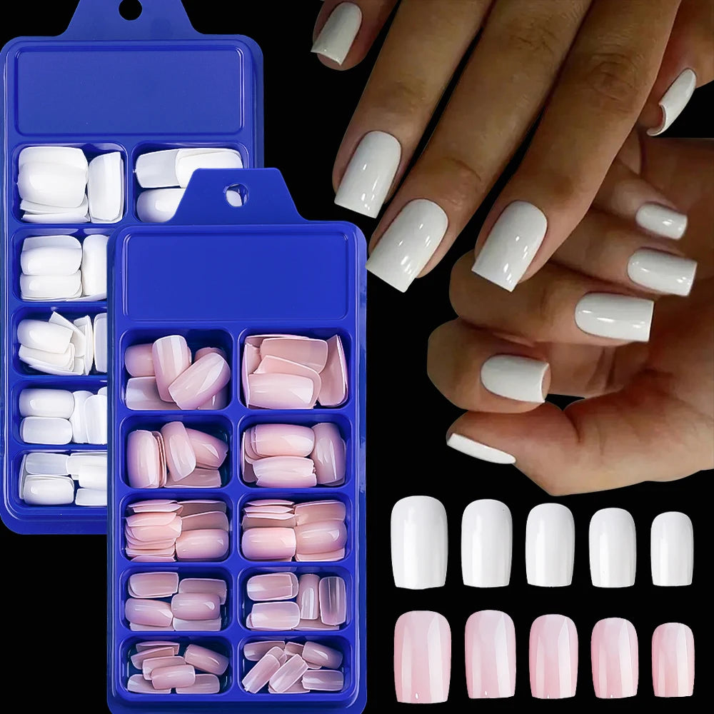 100 pièces blanc moyen carré faux ongles couverture complète acrylique artificiel faux ongles conseils femmes décoration des ongles 10 tailles presse sur les ongles