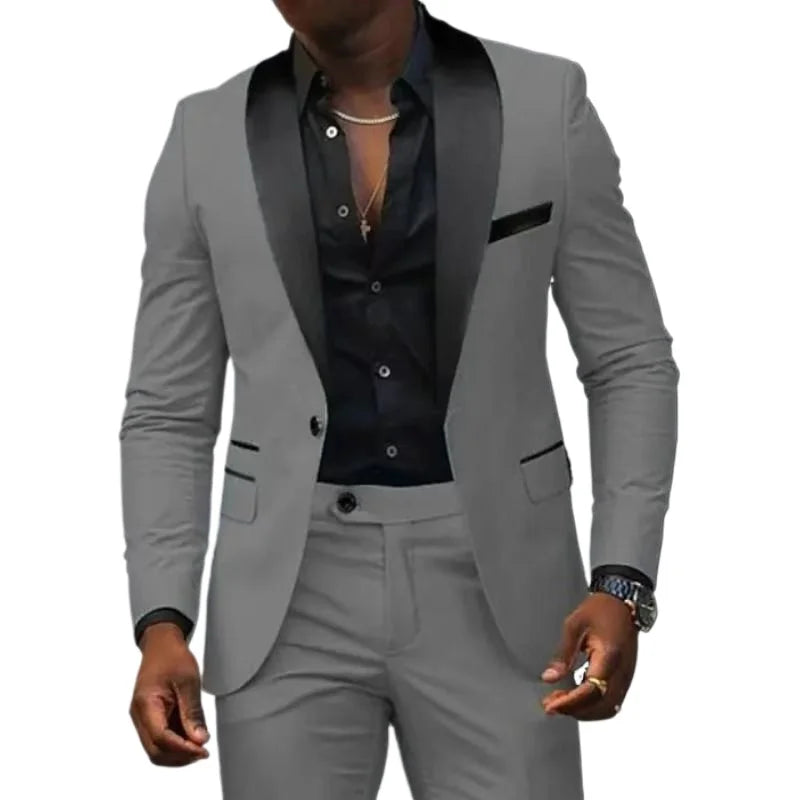 Veste de costume deux pièces décontractée pour hommes, nouvelle mode Business, confortable et respirant, coupe cintrée, fente latérale, bouton unique + pantalon